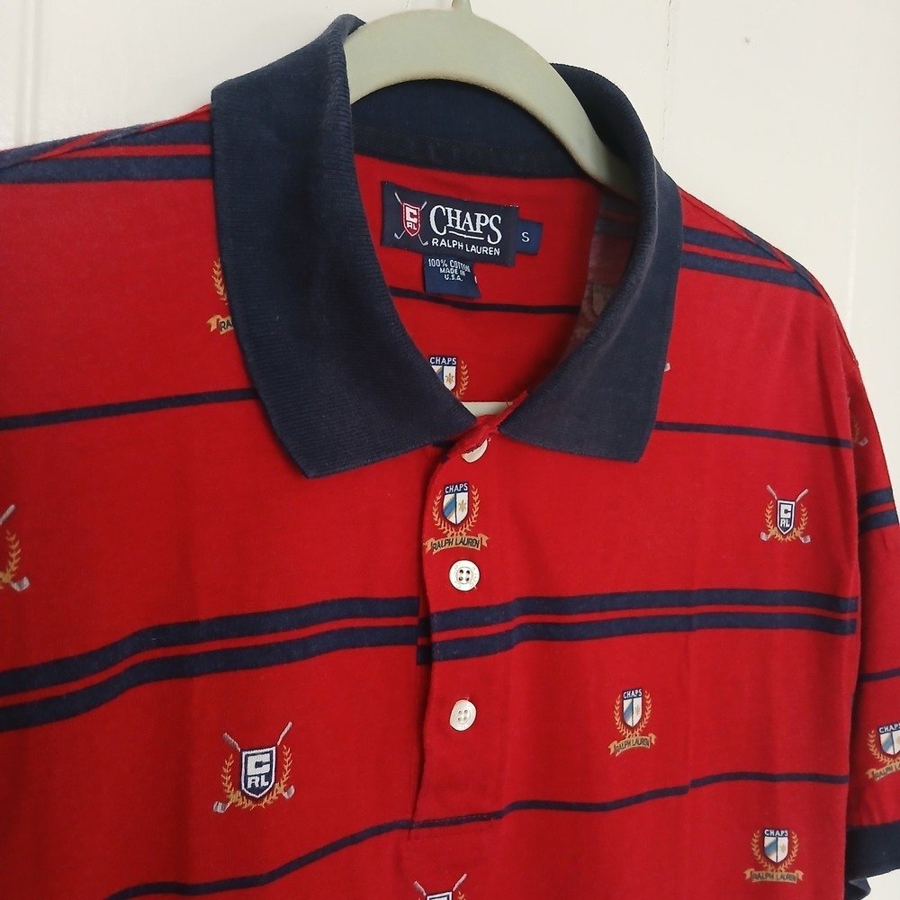 Vintage Chaps‎ by Ralph Lauren Shirt Golf AOP Polo Men's Small Red Short Sleeve